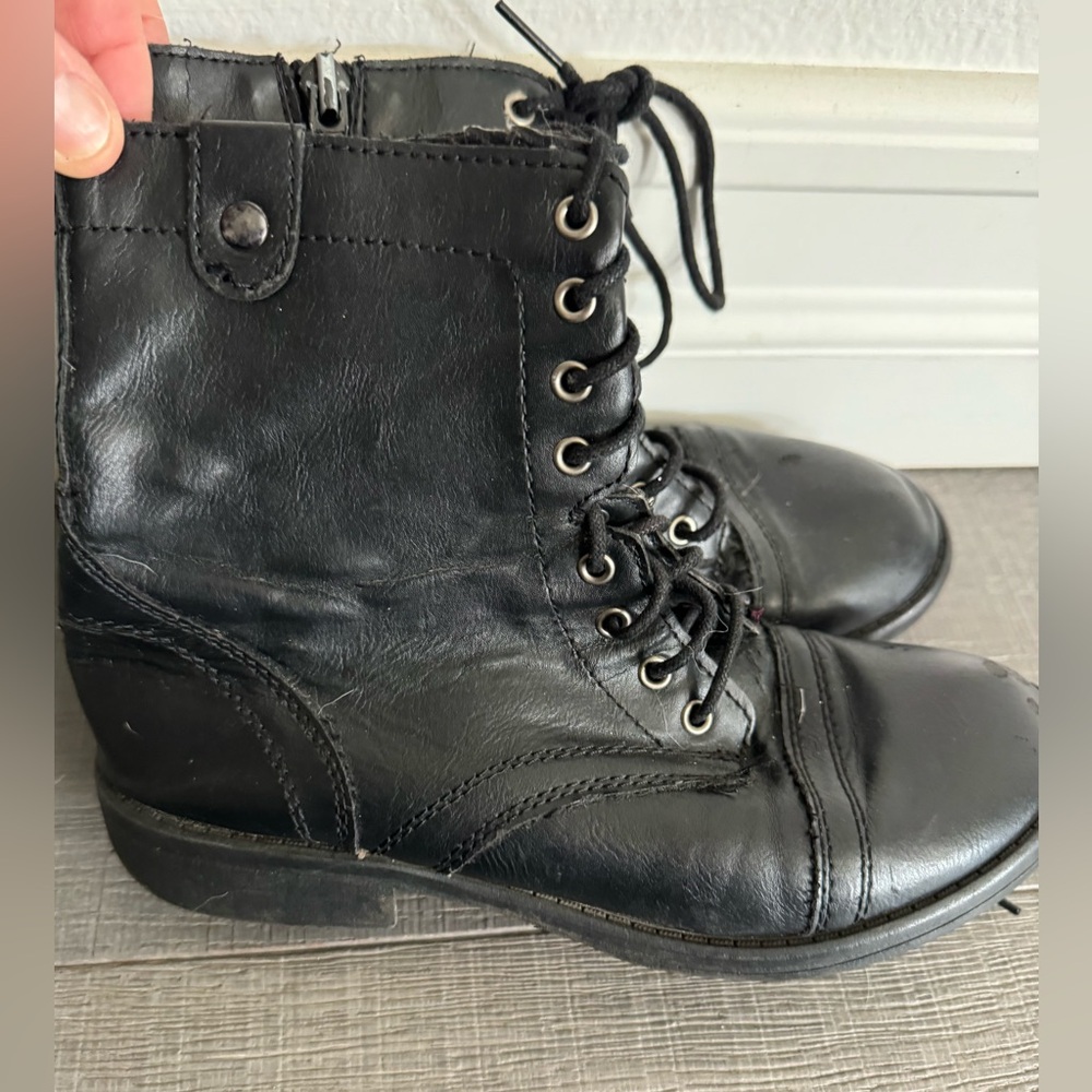 Girls Black Punk Rock Ankle Boots Size 3